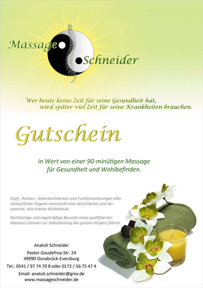 Gutschein von Ihrem mobilen Masseur aus Osnabr&uuml;ck