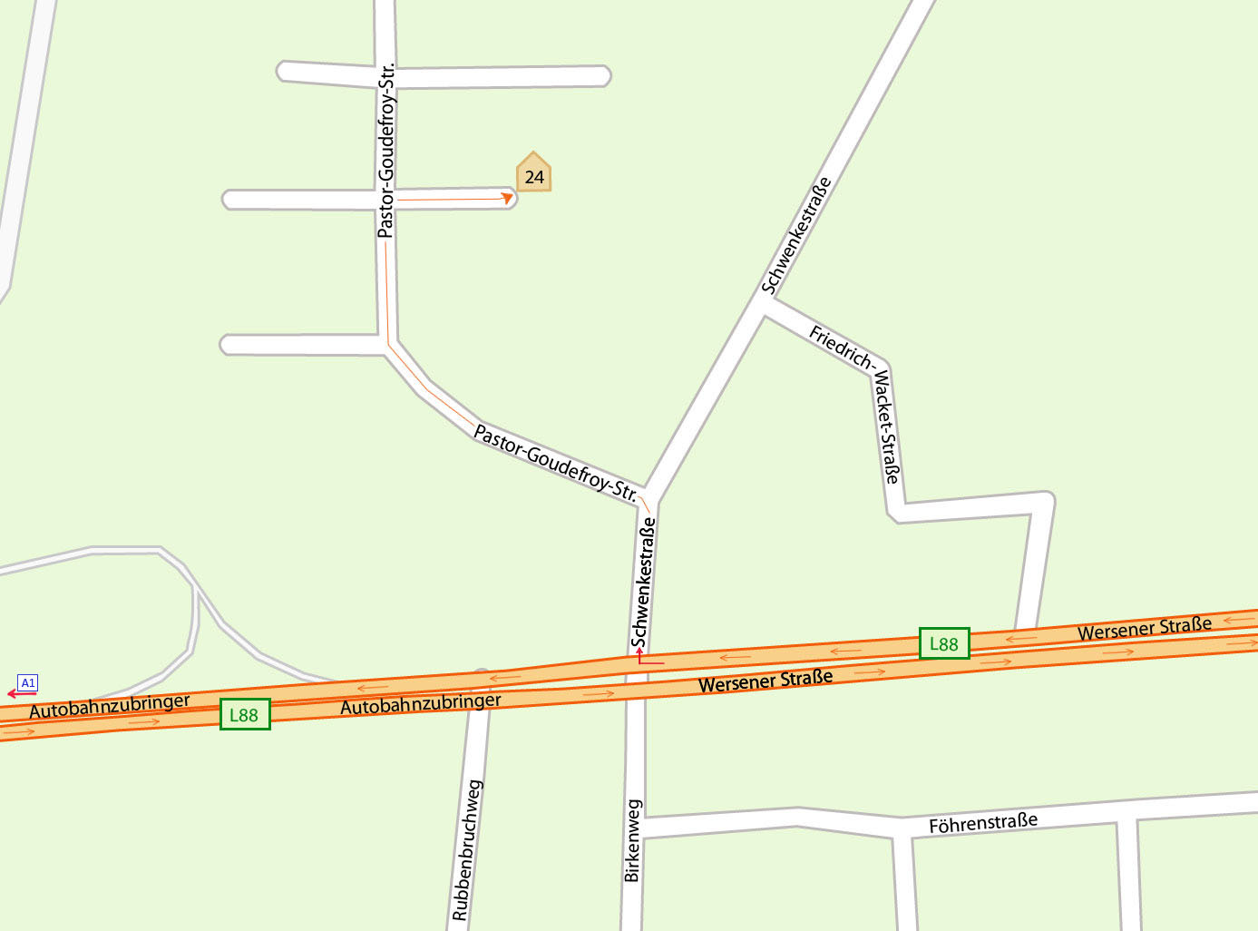 Stadtplan mit Wegmarkierung zur Mobilen Massage in Osnabr&uuml;ck